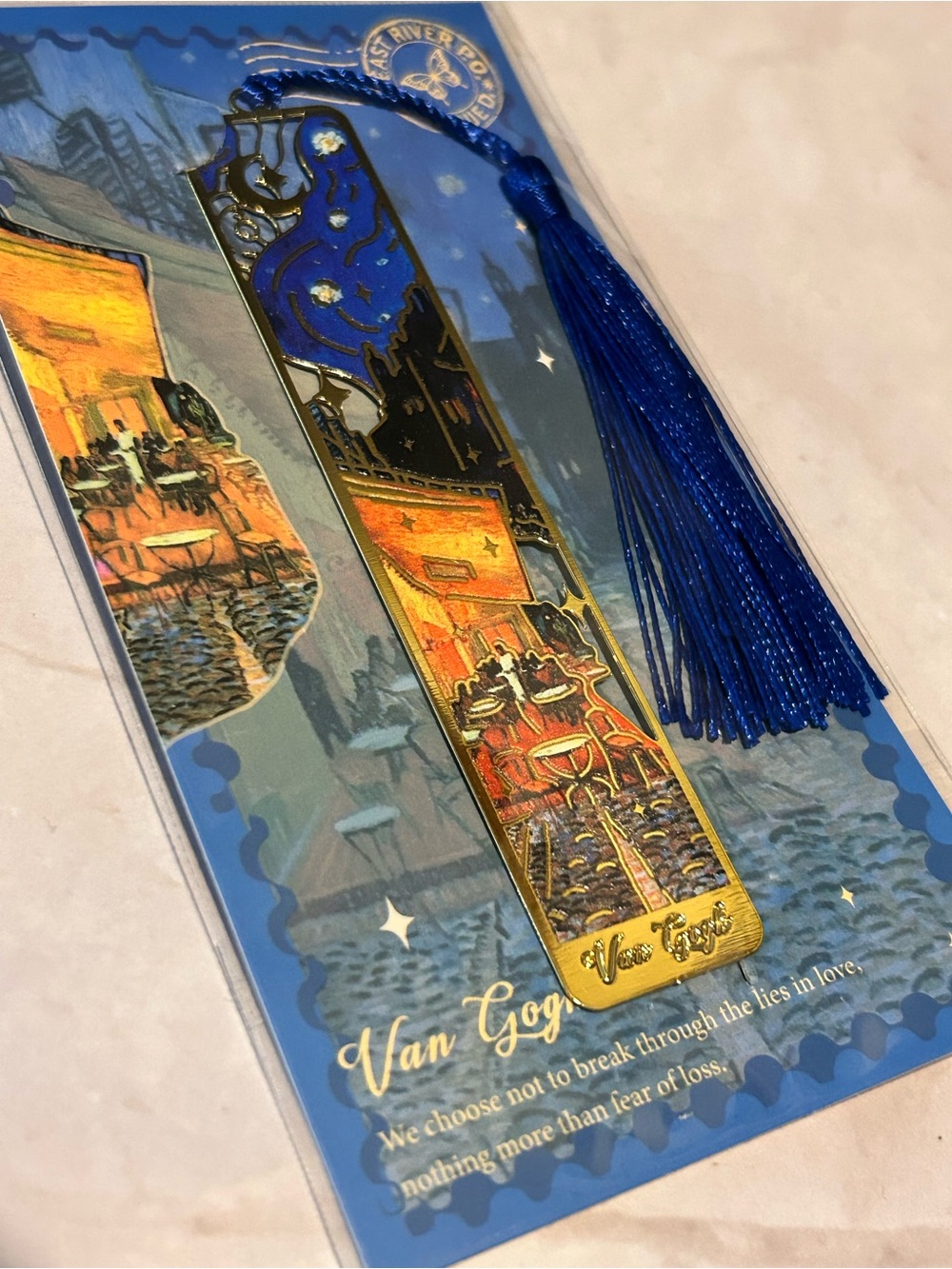 Flower Shadow Van Gogh Inspired Metal Bookmark with Tassle
